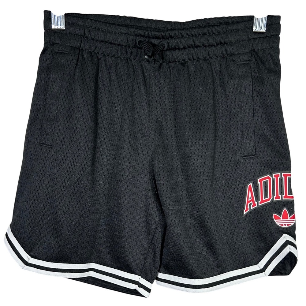 Kids Adidas Originals Black Mesh Basketball Shorts White Stripes Logo Size S New